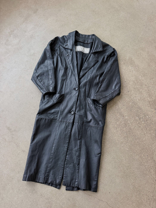 Black Leather Trench Coat | L/XL