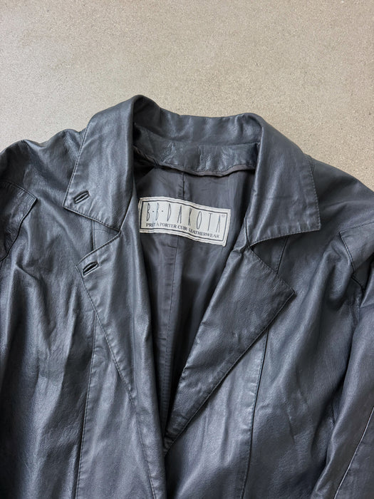Black Leather Trench Coat | L/XL