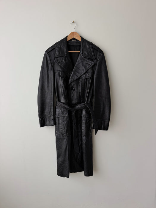Black Leather Trench Coat | M/L