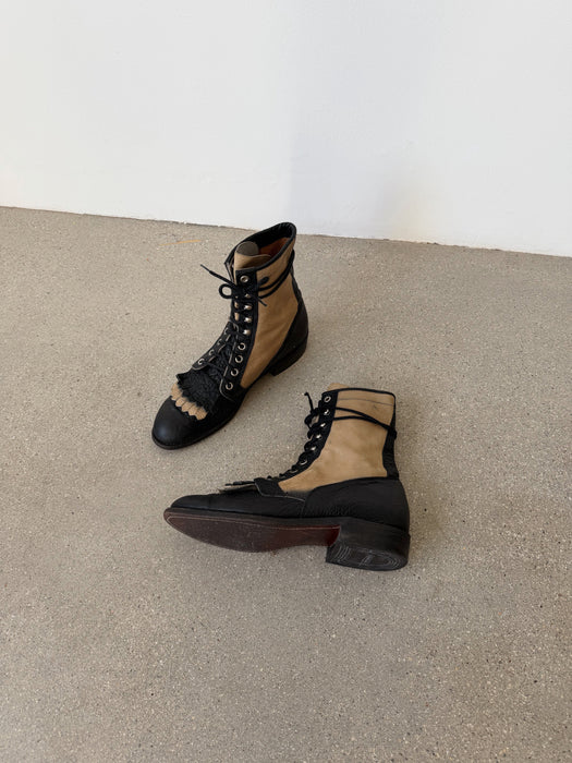 Black & Cream Roper Boots | 8