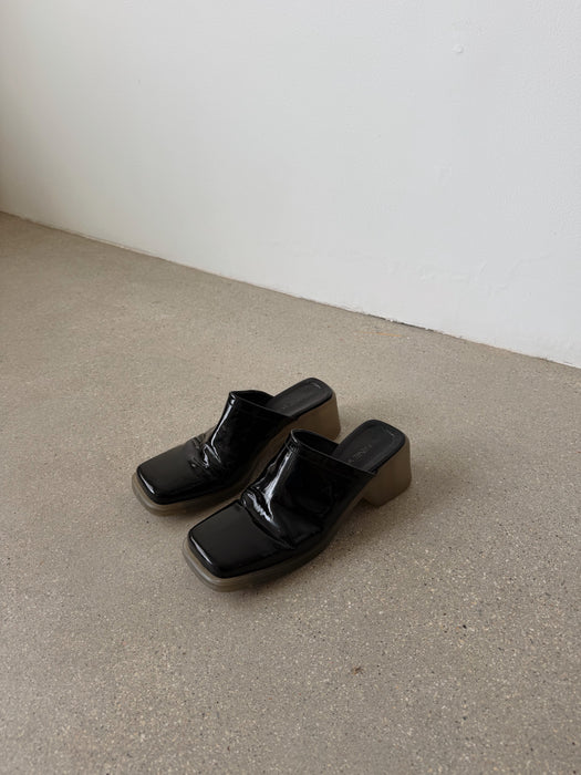 Black Patent Leather Slides | 6.5-7
