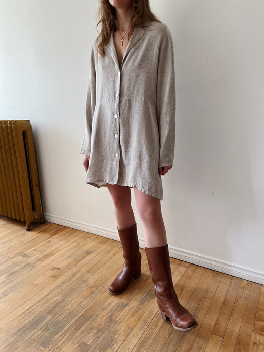 Sand Flowy Linen Button Up | L/XL