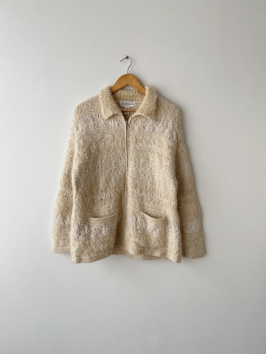 Cream Wool Mohair Zip Up | L