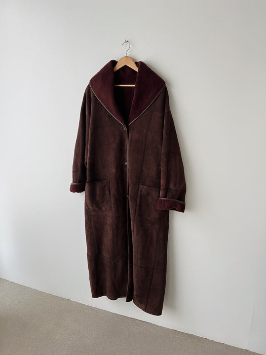 Burgundy Sherpa Suede Coat | XL