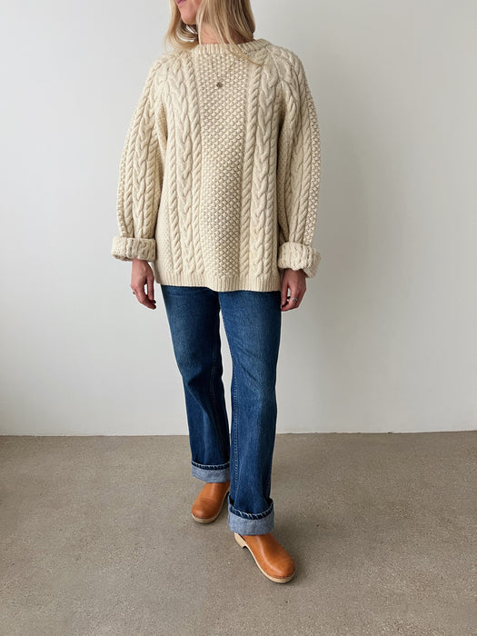 Cream Fisherman’s Wool Knit Sweater | L
