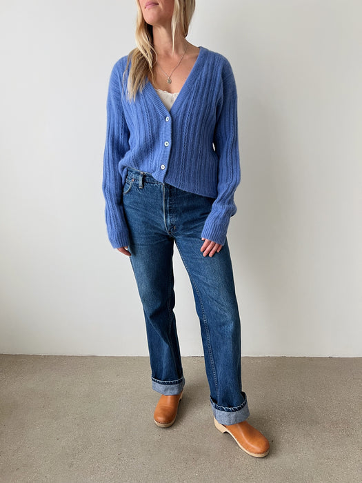 Blue Lambswool Angora Cardigan | M