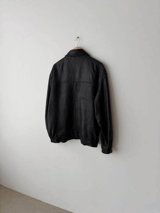 Black Leather Bomber | XL