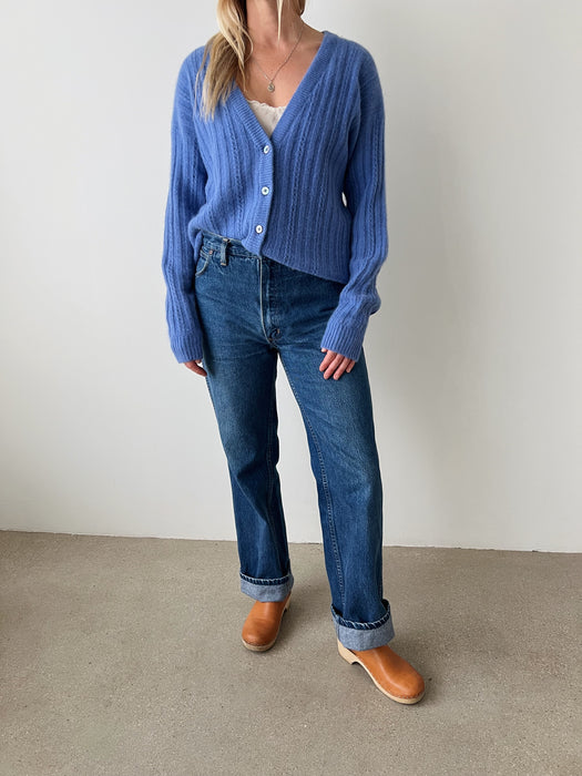 Blue Lambswool Angora Cardigan | M