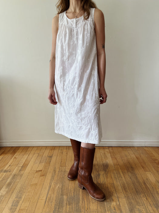 White Cotton Floral Embroidered Dress | M