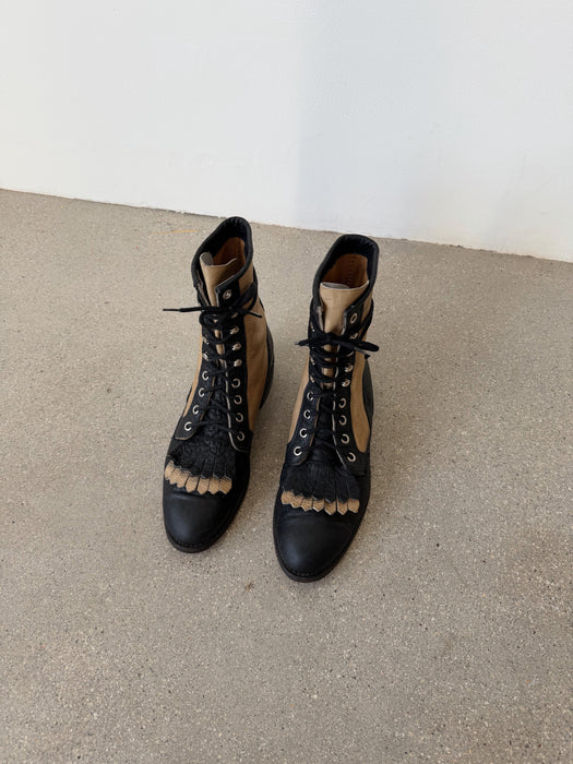 Black & Cream Roper Boots | 8