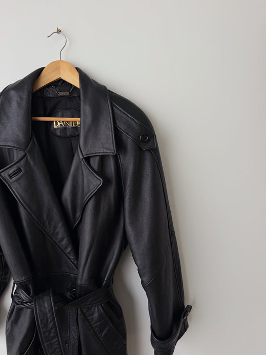 Black Leather Wrap Coat | L/XL