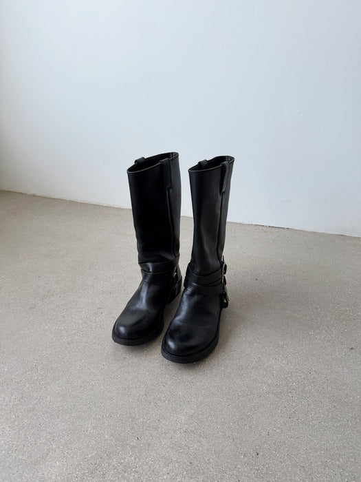 Black Leather Biker Boot | 9