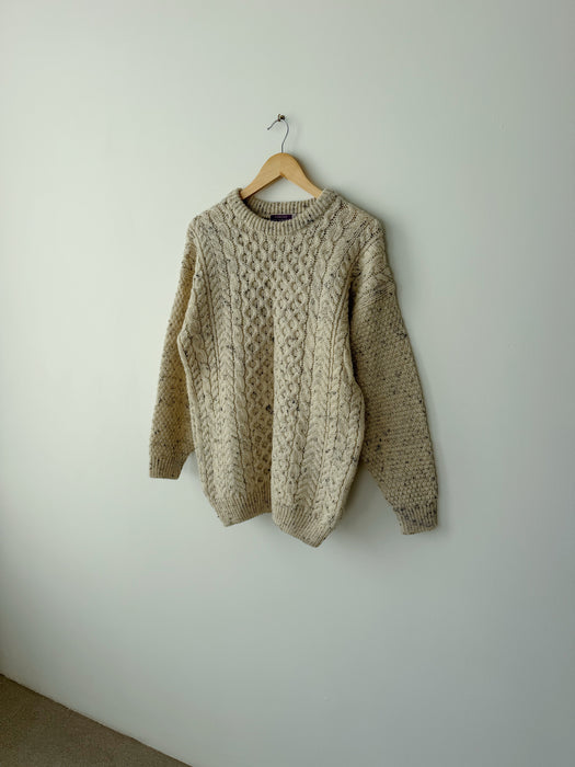 Cream Speckled Fisherman's Knit Sweater | M/L