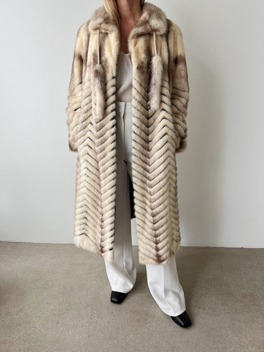 Mink Fur Chevron Coat | S