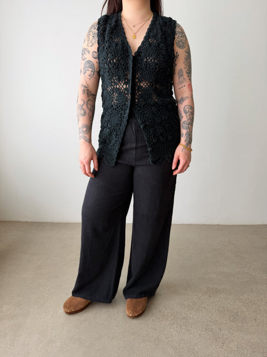 Black Silk Cotton Vest | M