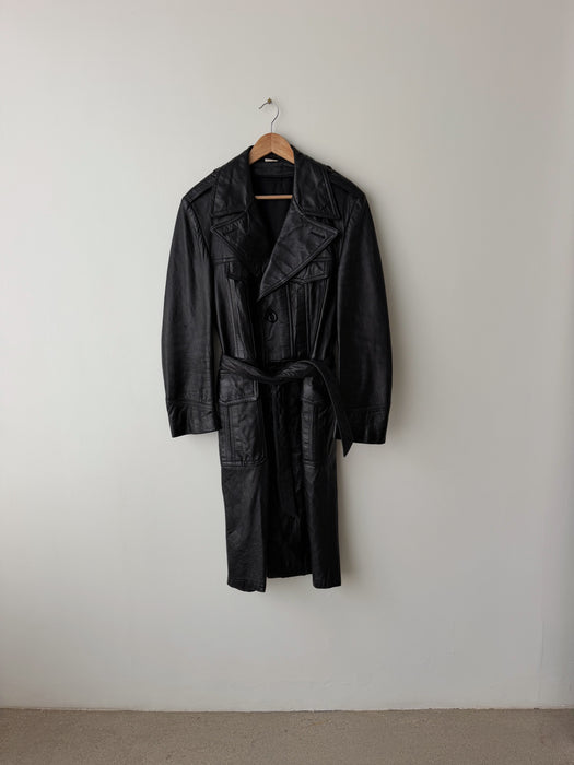 Black Leather Trench Coat | M/L