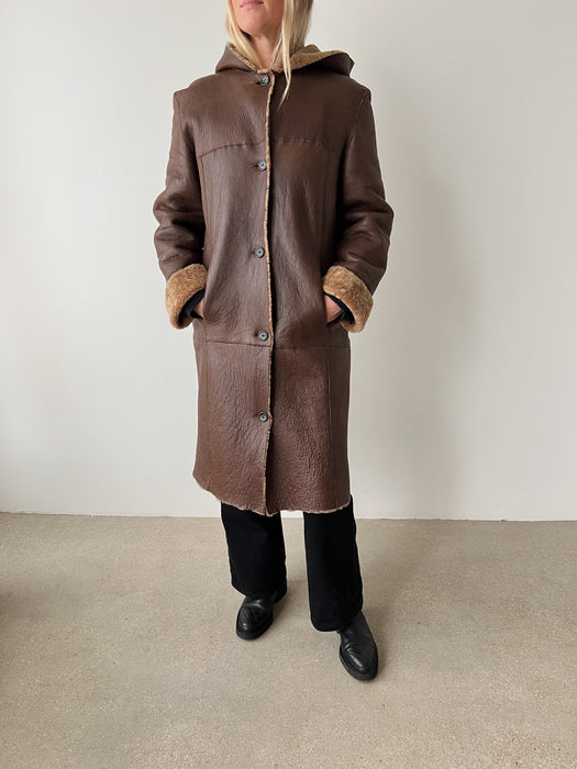 Brown Shearling Reversible Teddy Coat | M