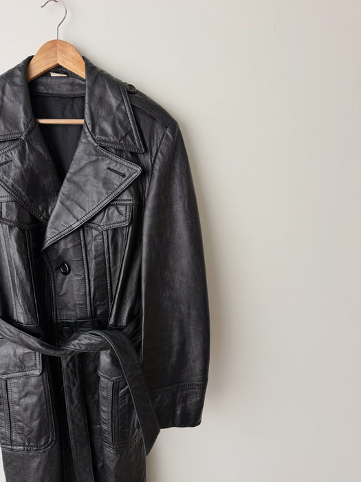 Black Leather Trench Coat | M/L