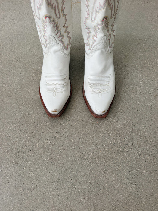 White Leather Cowboy Boots | 9