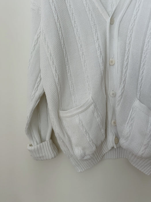 White Cableknit Cardigan | XL