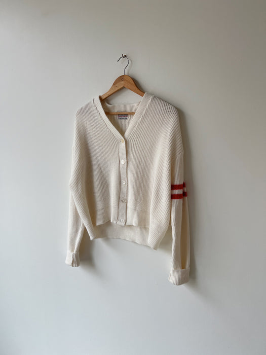 White Varsity Striped Cardigan | L