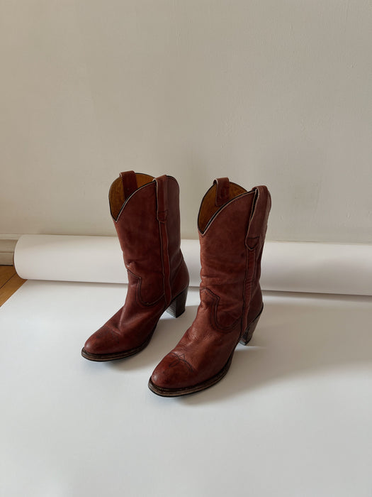 Burgundy Leather Cowboy Boots | 5.5