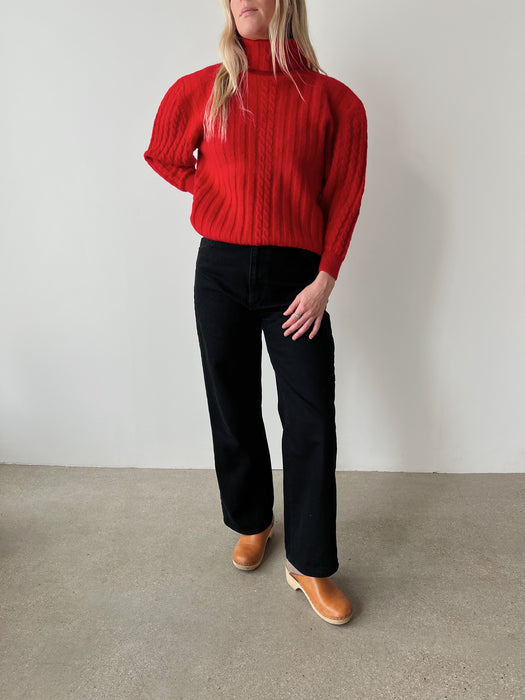 Cherry Red Wool Turtleneck | S