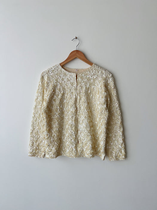 Cream Sequin Wool Cardigan | S/M