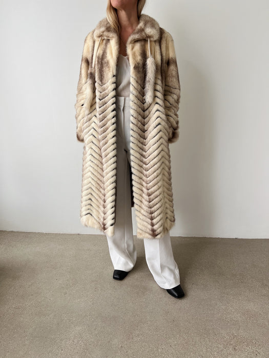 Mink Fur Chevron Coat | S