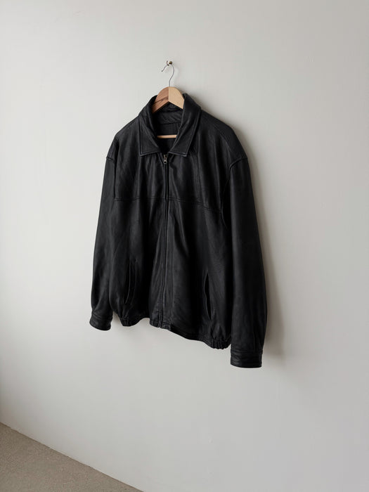 Black Leather Bomber | XL