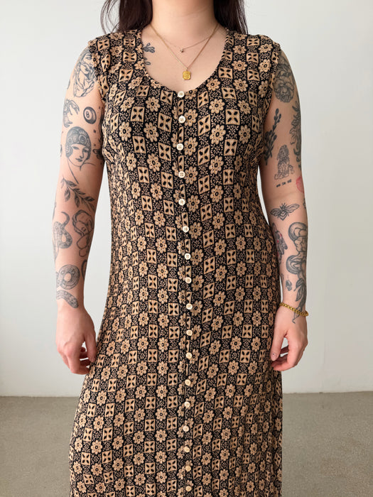 Beige & Black Patterned Dress | L