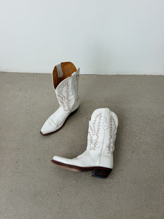 White Leather Cowboy Boots | 9