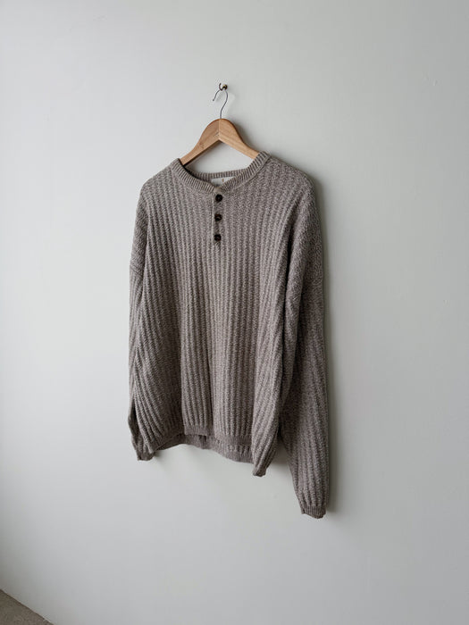 Marled Cotton Henley Sweater | L