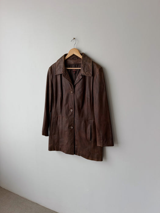 Distressed Brown Leather Jacket | L