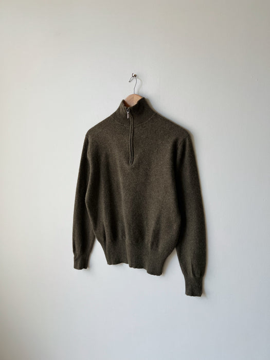 Olive Cashmere Quarter Zip | M