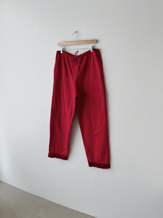 Red Sweat Pants With Satin Hem