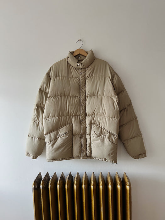 Beige Down Puffer Coat | L/XL