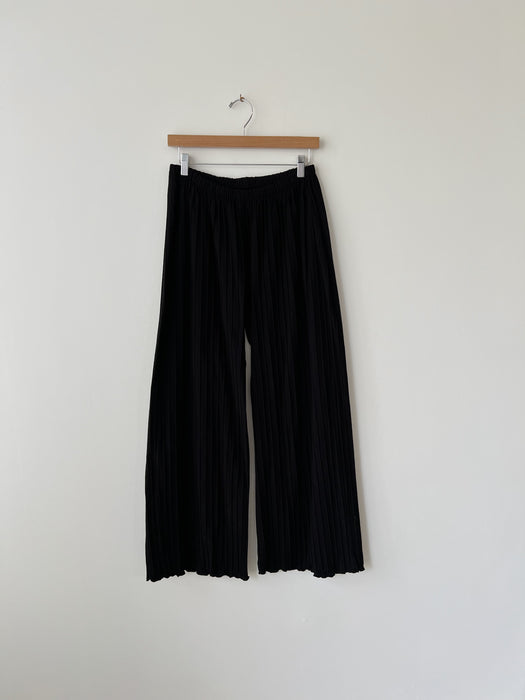 Black Ribbed Palazzo Pants | L